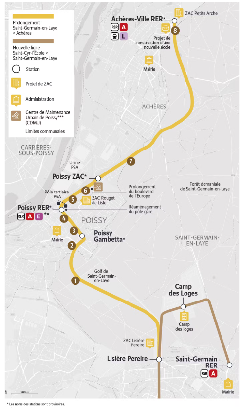 Plan de transport du prolongement du Tramway T13