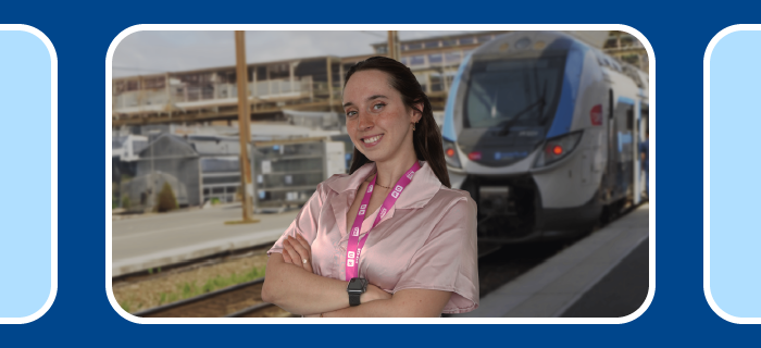 Carla devant un train