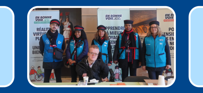 L'équipe des Lignes N&U en gare de Versailles-Chantiers sur le stand accessibilité
